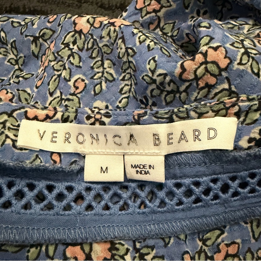 Veronica Beard Size M Blue Leanna Floral Sleeveless V Neck Ruffle Shift Dress - Picture 4 of 7